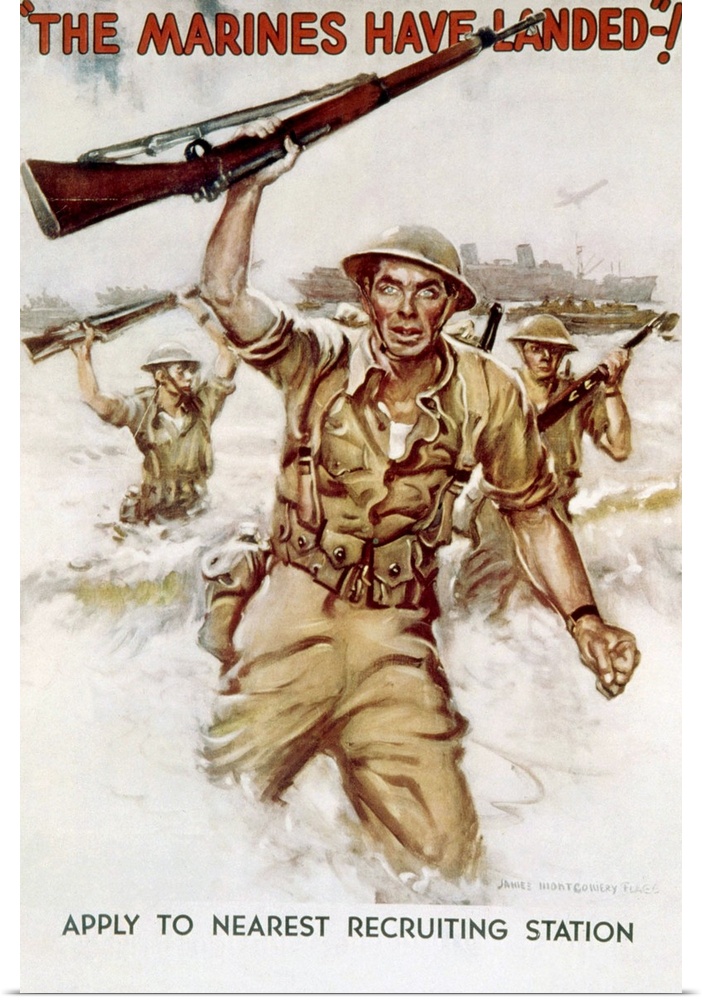 World War II, Marines recruiting poster by James Montgomery Flagg, 1942.