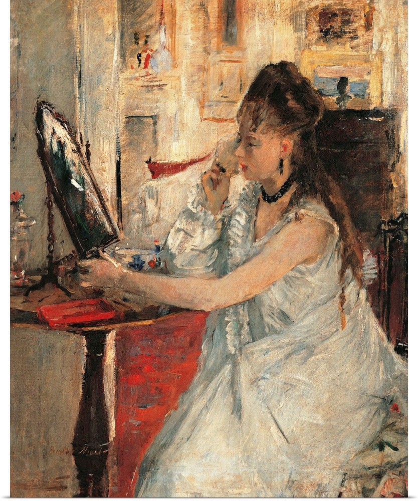 Young Woman Powdering Her Face, by Berthe Morisot, 1877, 19th Century, oil on canvas, cm 46 x 30 - France, Ile de France, ...
