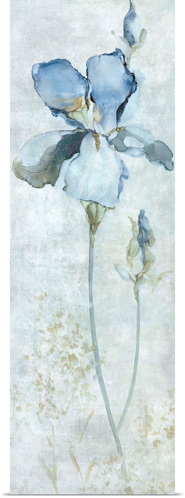 Large panel painting of a blue iris.