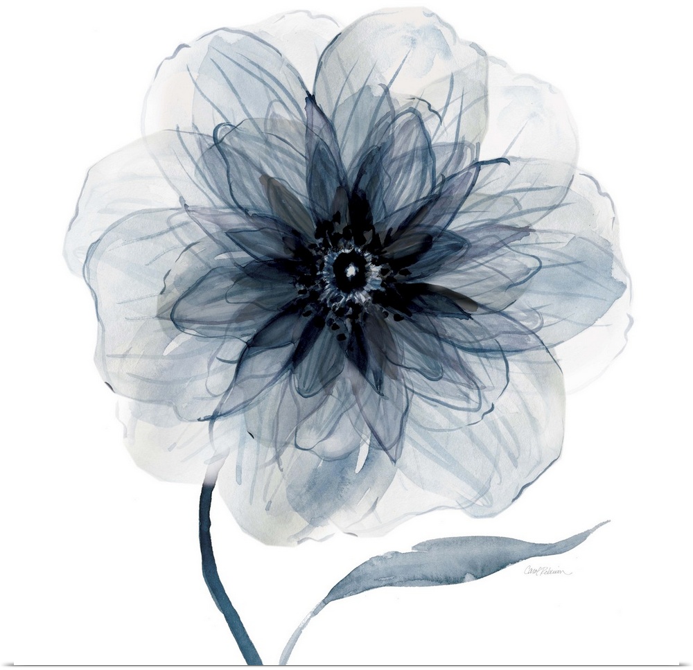 Square watercolor painting of an indigo flower.