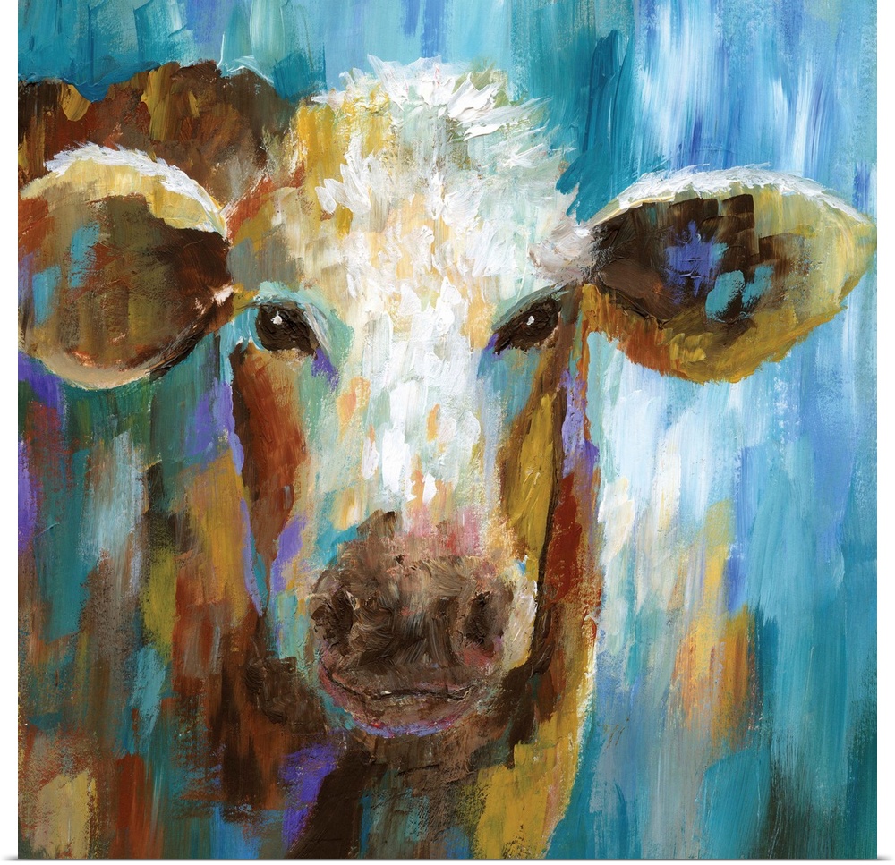 Contemporary portrait of a dairy cow with large ears.