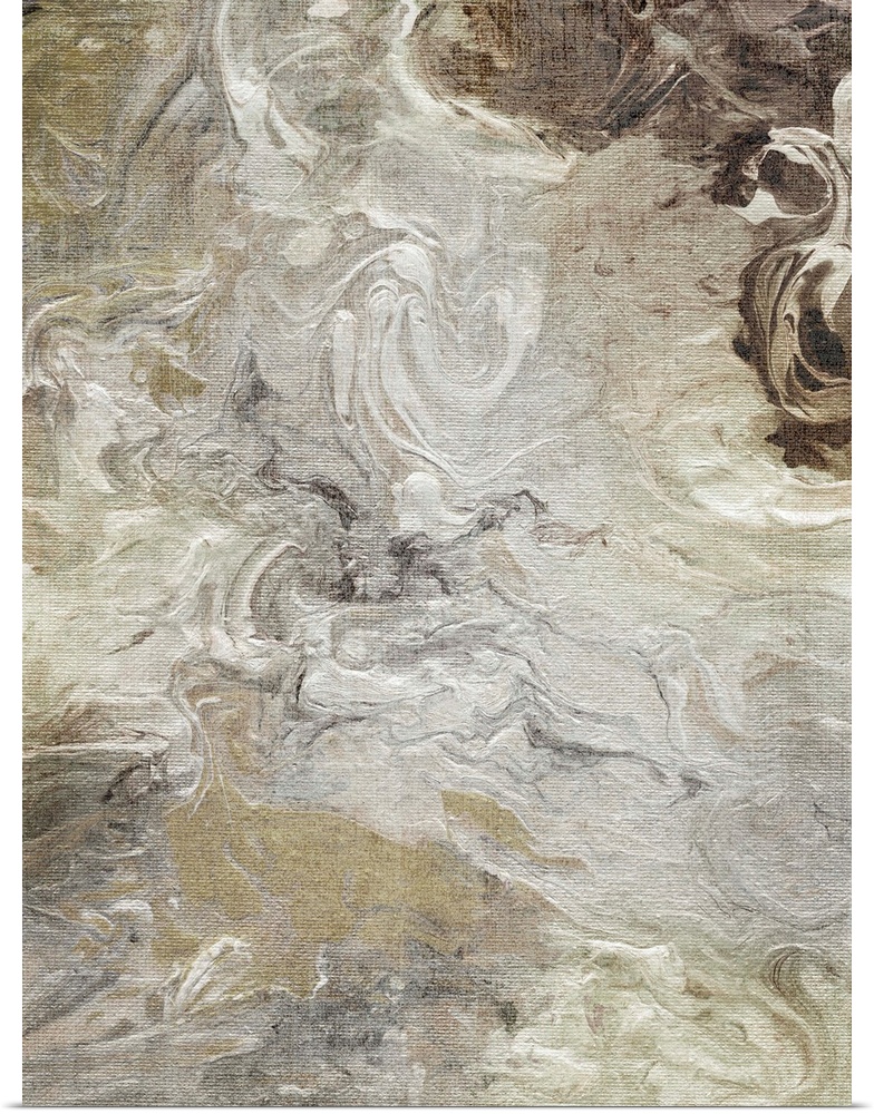 Abstract painting of neutral colors marbled together.