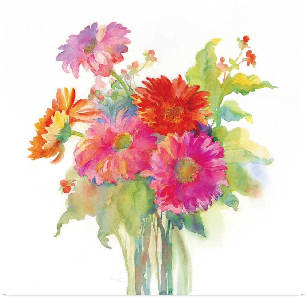 Watercolor painting of a springtime bouquet.