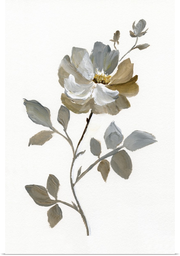 Large painted flower in neutral shades of color on a solid white background.