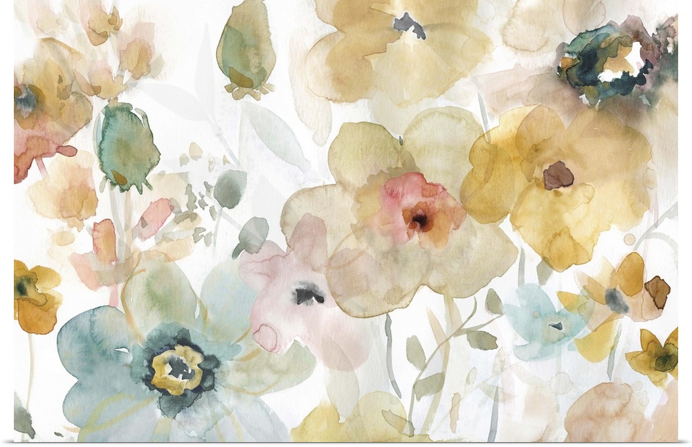 Large watercolor painting of Spring florals on a white background.