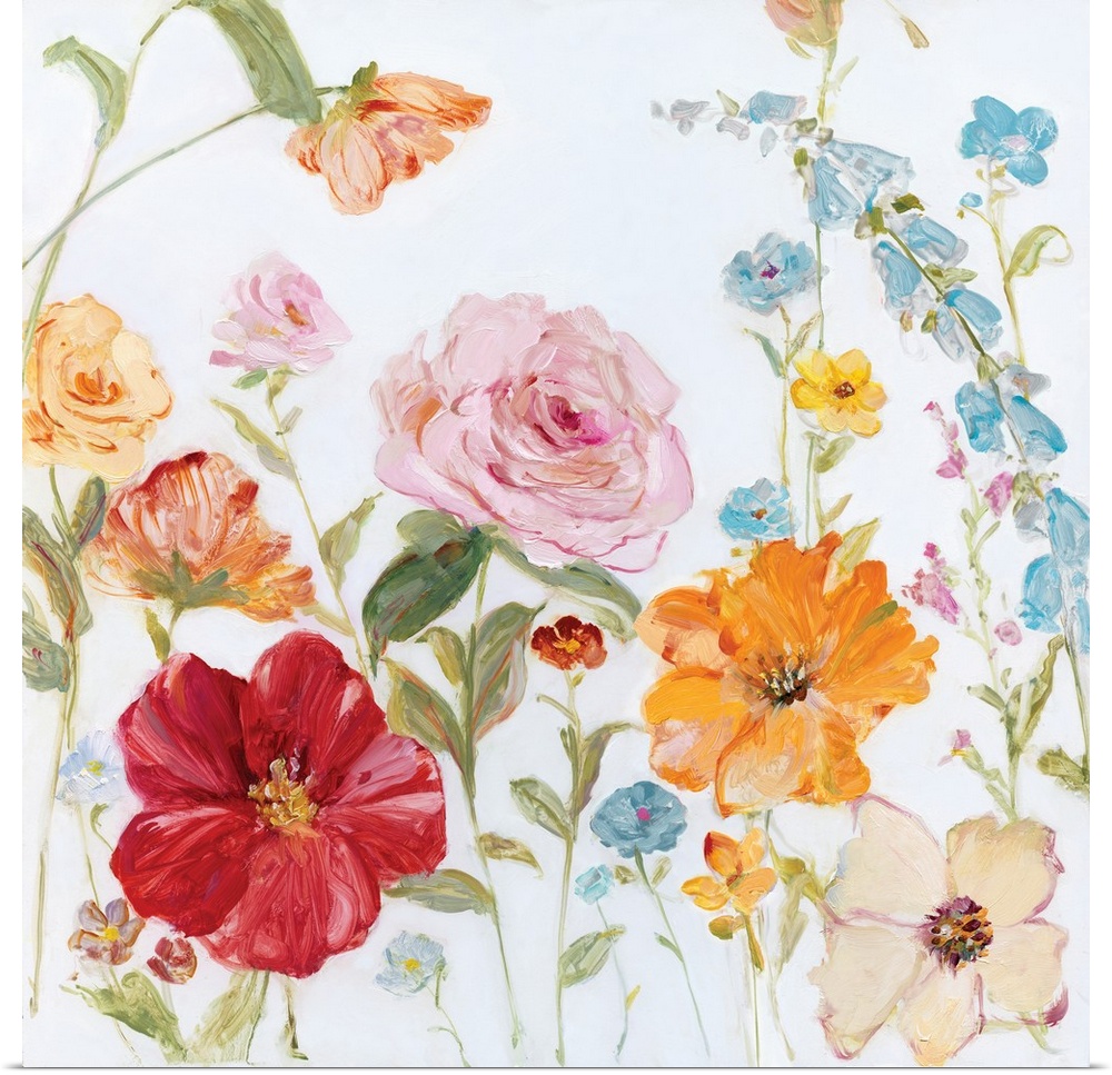 Contemporary square painting of wildflowers on a white background.