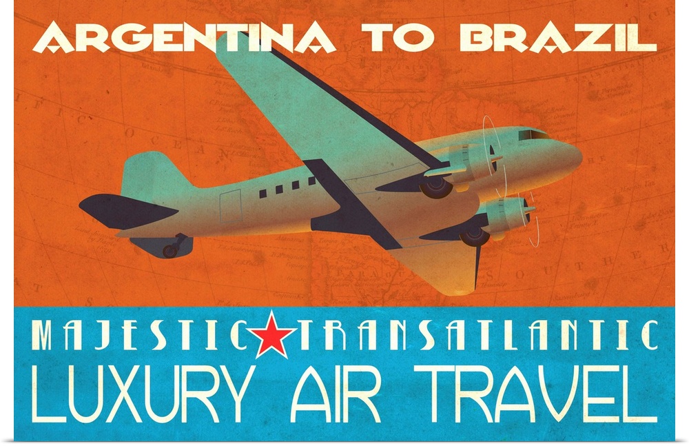 Retro style travel poster advertising flights in South America.