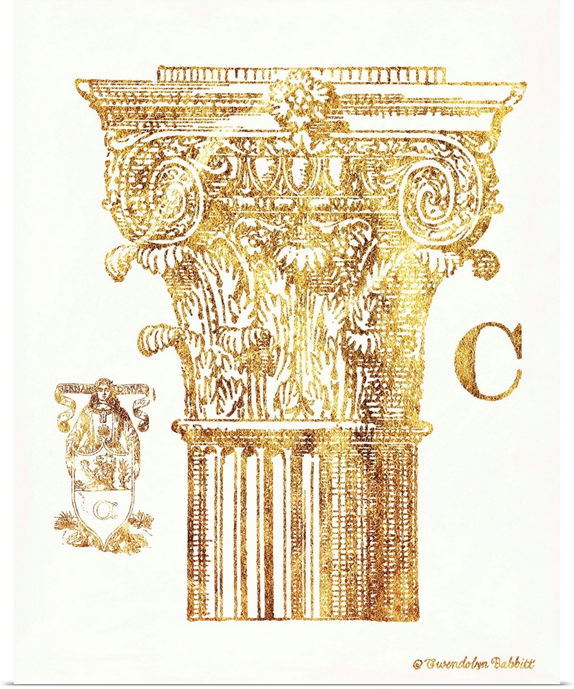 Vintage art showing the detail of the capital of a column.