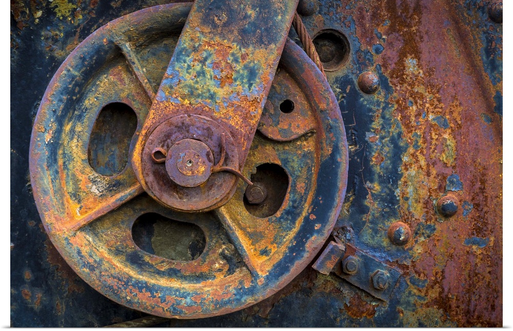 Close up detail of rusted metal of an old train.
