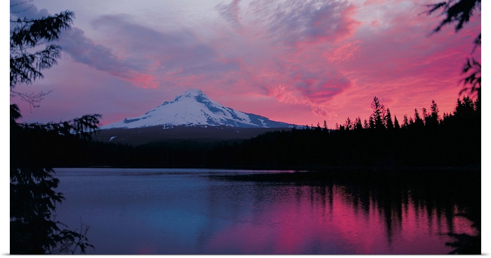 Intense sunset colors in the clouds over Mount Hood.