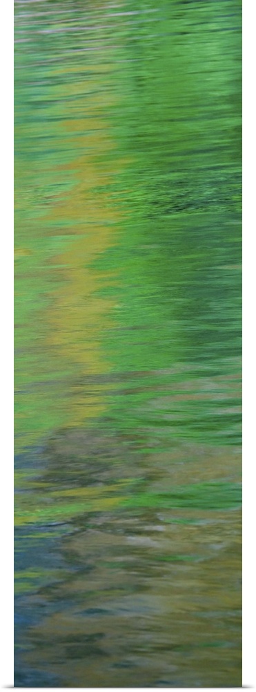 Abstract image of green reflections in the water.