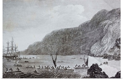 18th Century Engraving Of Karakakooa Bay Where Captain James Cook Was Killed
