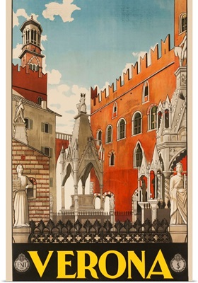 1930's Italian Travel Poster With Scaliger Tombs, Verona