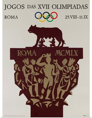 1960 Rome Olympics Poster Capitoline Wolf