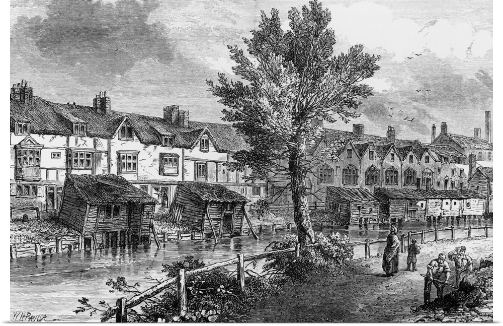ca. 1894 --- 19th-Century Illustration of Old Houses in London Street, Dockhead --- Image by .. Stapleton Collection/Corbis