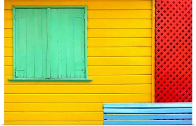 A colorful detail of Caminito in La Boca, Buenos Aires, showing green shutters