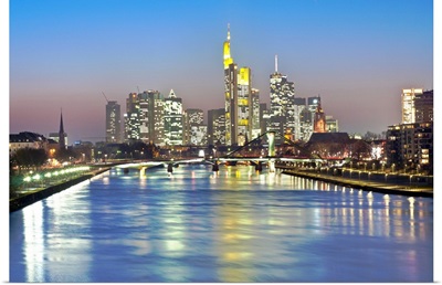 A colorful night skyline of Frankfurt am Main.