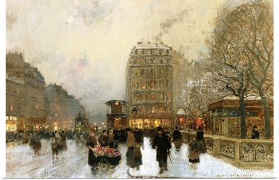 A Paris Street Scene In Winter By Luigi Loir