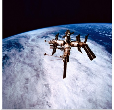 A space station in orbit above the earth