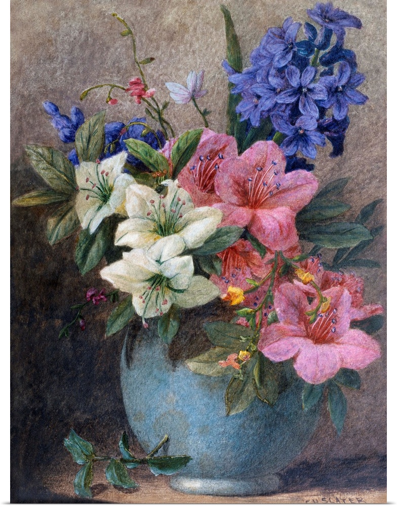A Vase Of Azaleas And Hyacinth By Charles Henry Slater