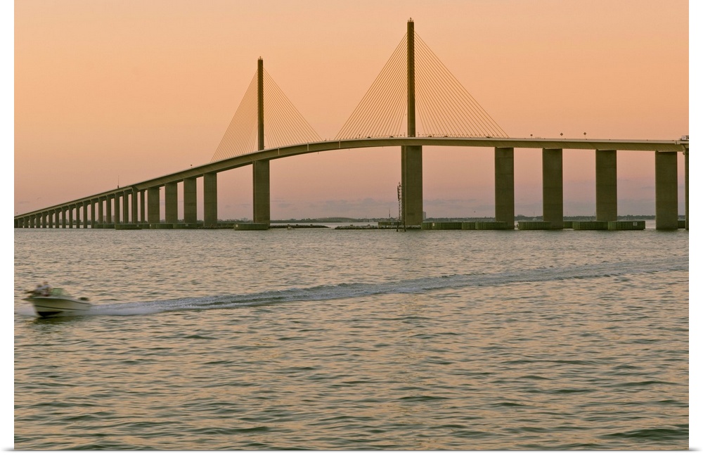 A view of the Sunshine Skyway bridge spanning the Tampa bay.