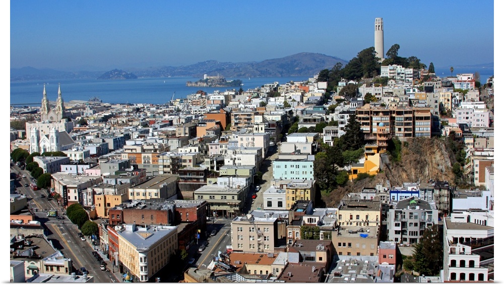 Aerial view of famous Telegraph Hill, with Coit Tower in back.