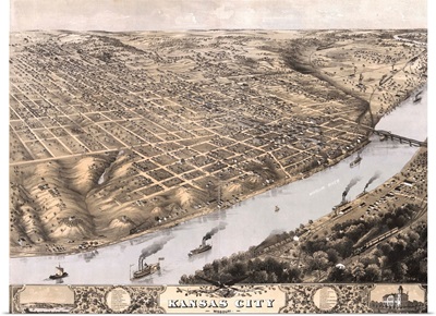 Aerial View Of Kansas City, Missouri In The 1860's