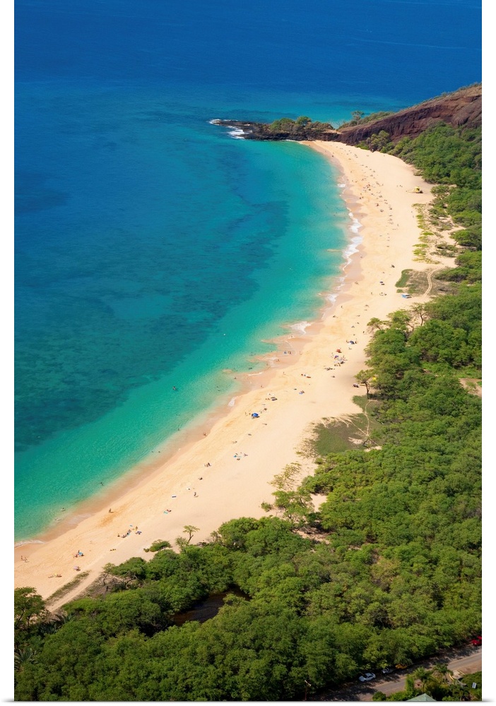Aerial view of Big Beach, also known as Makena Beach or by it's Hawaiian name , Oneloa Beach. It is over 1/2 mile long and...