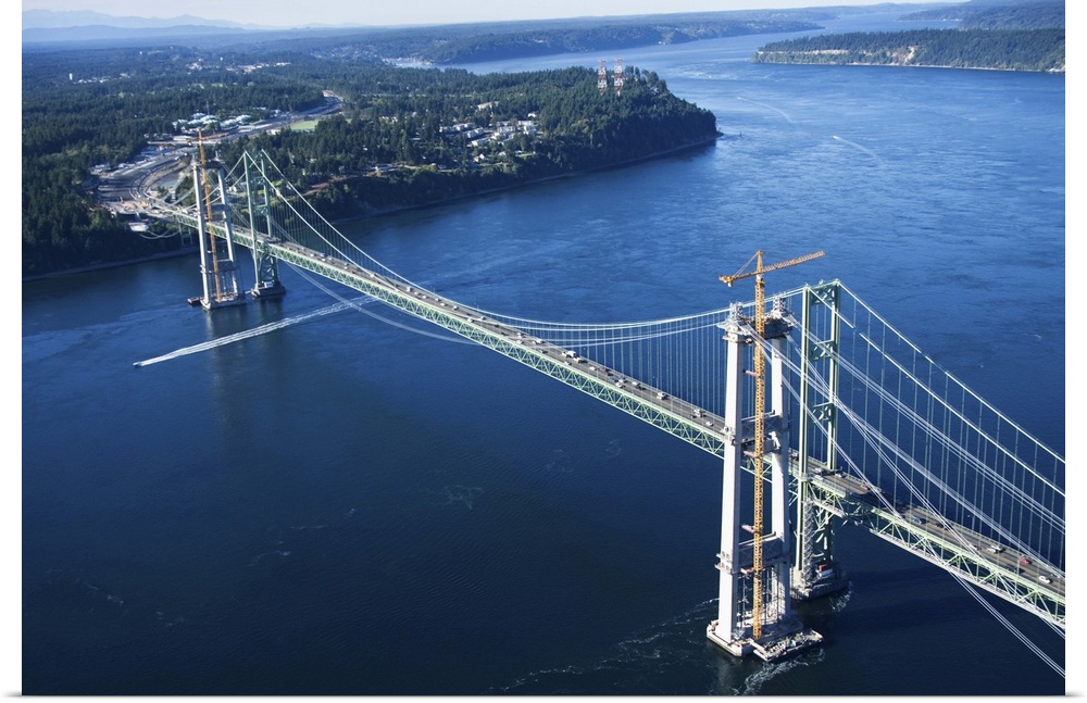 Aerial view of Narrows Bridge, Tacoma, Washington