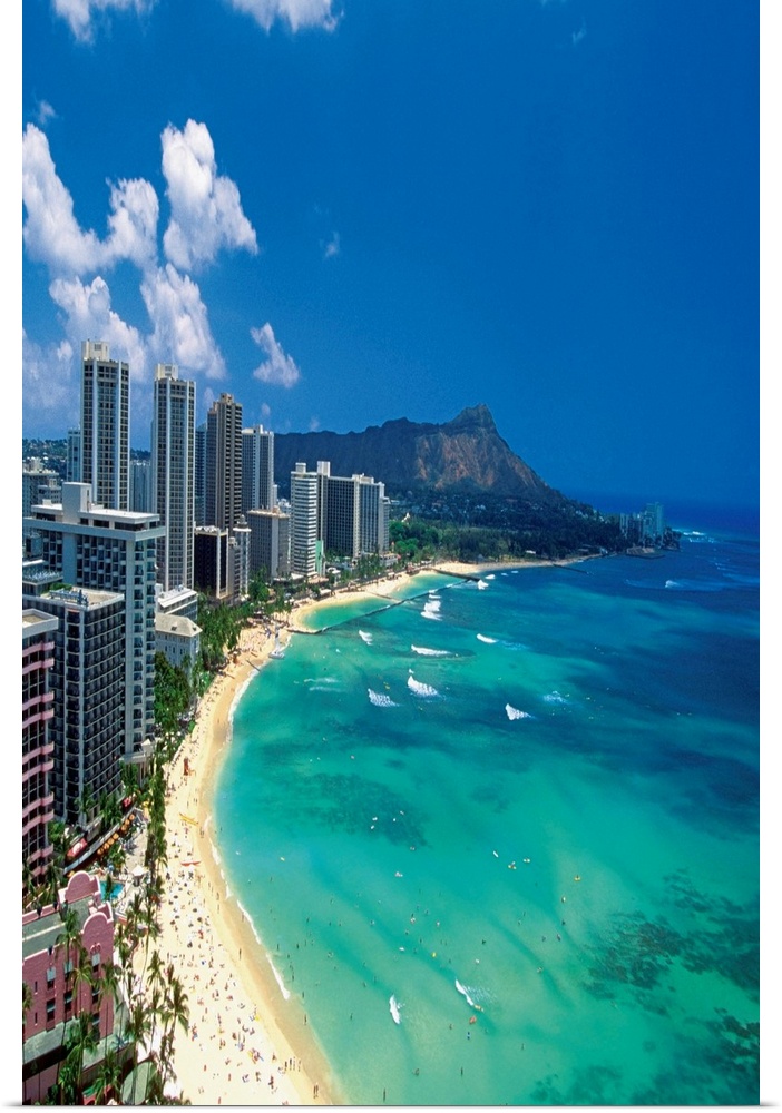 Aerial view of Waikiki Beach, Honolulu, Oahu, Hawaii, USA
