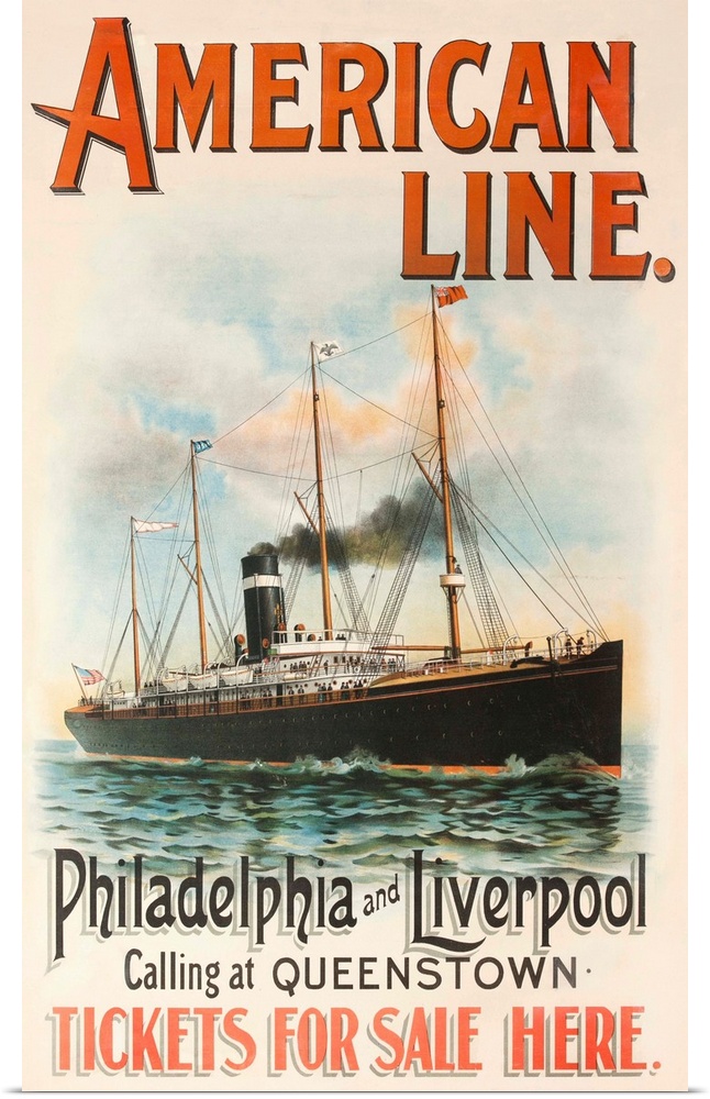Early steamship sailing in calm waters promotes travel between Europe and North America.