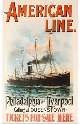 American Line Philadelphia And Liverpool Cruise Line Travel Poster