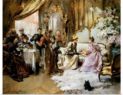 An Elegant Tea Party in the Artist's Studio by Madeleine Jeanne Lemaire