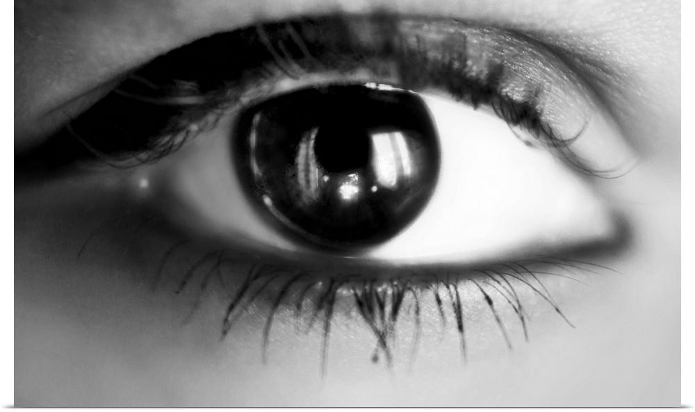 macro eye girl in black and white.