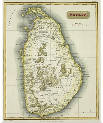 Antique map of Ceylon , present day Sri Lanka
