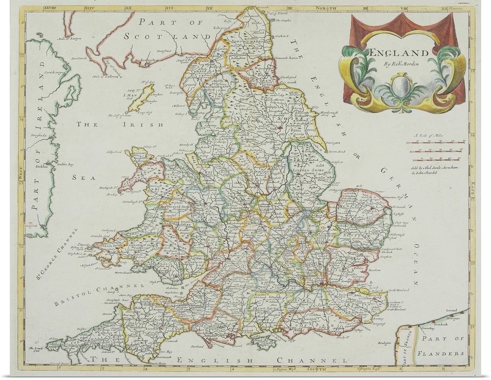 Antique map of England