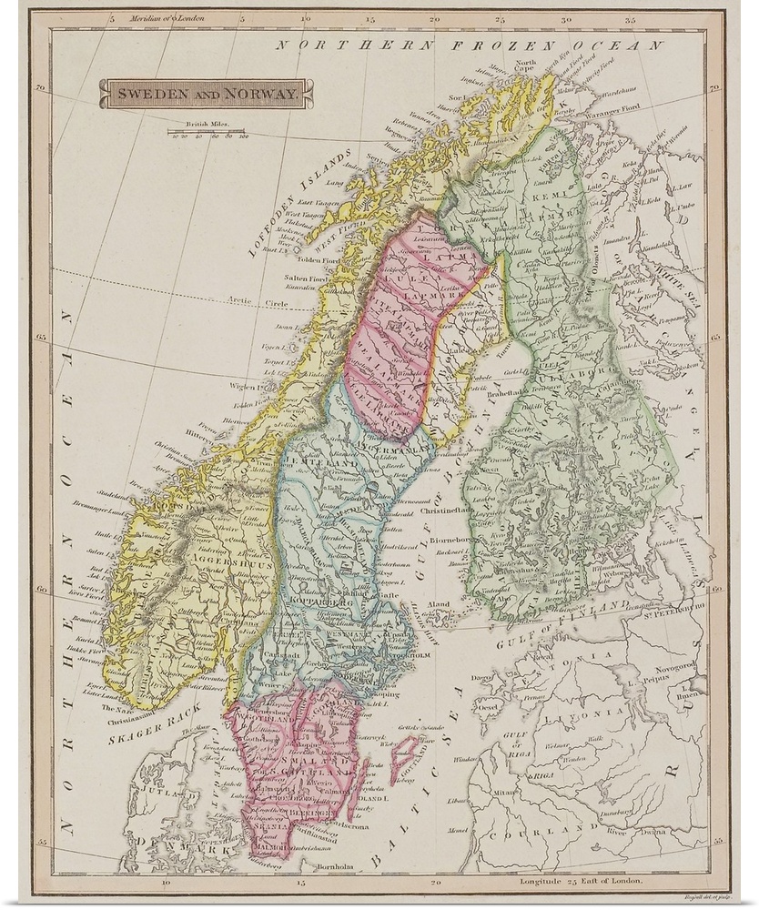 Antique map of Sweden and Norway