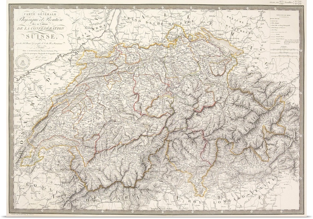 Antique map of Switzerland