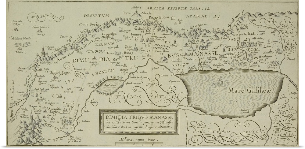 Antique map of the holy land with the Sea of Galilee
