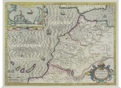 Antique map of west Africa with present day Morocco and Canary Islands