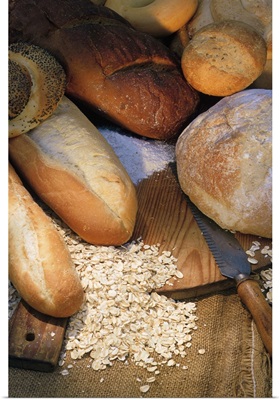 Assortment of breads on cutting board