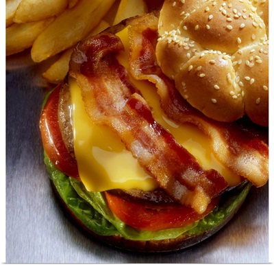 Bacon cheeseburger with french fries