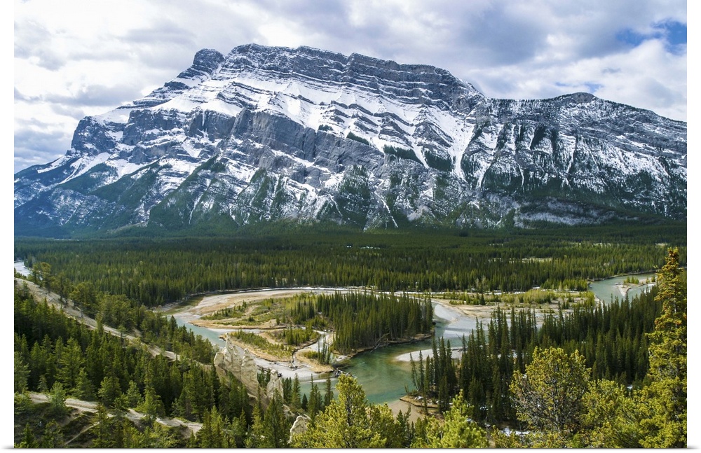 Banff Hoodoos Viewpoint, with the Bow River below and Mt. Rundle in the background, Banff, Banff National Park, Alberta, C...