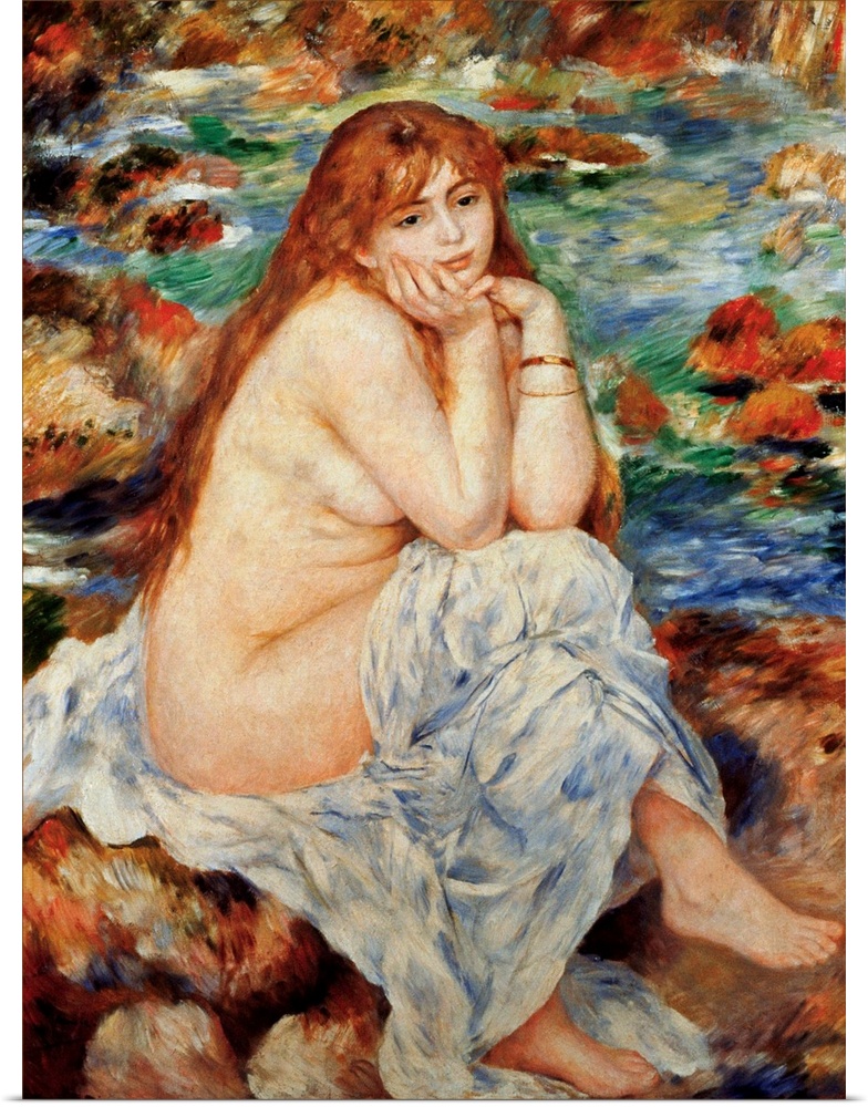 Bather Seated On A Sand Bank By Pierre-Auguste Renoir