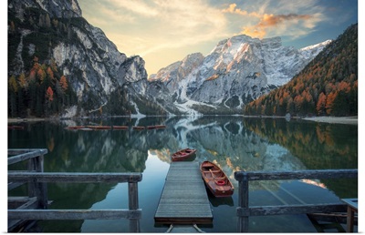 Beautiful Lake In The Italian Alps, Lago Di Braies