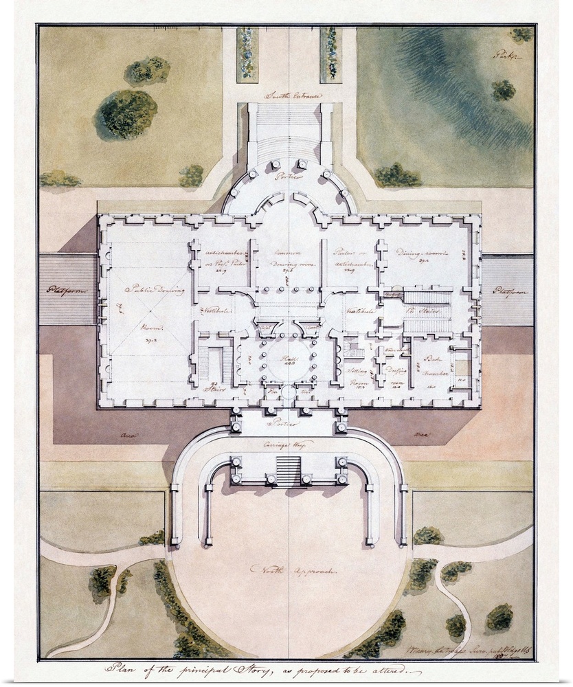 Benjamin Henry Latrobe's Proposed Plan for the Renovation of the Main Level of the White House, Washington, D.C., 1807. Pe...
