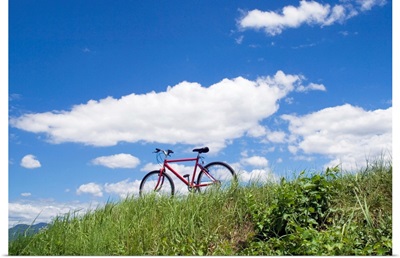 Bicycle in a field, Obuse-machi, Nagano Prefecture, Japan