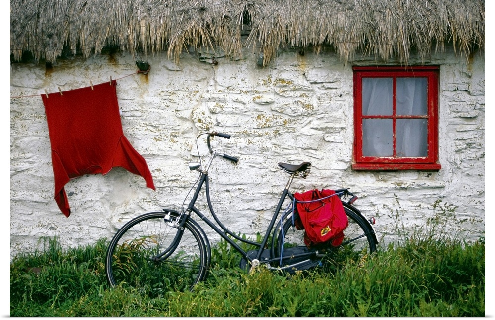 Bicycle outside a cottage, Cregnesh, Isle of Man, British Isles