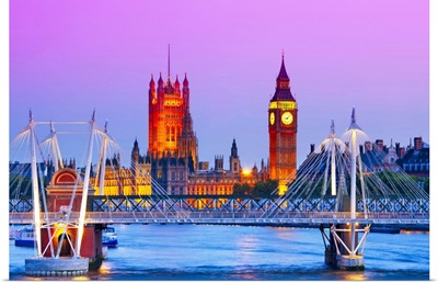Big Ben, Houses Of Parliament and the River Thames, London, England