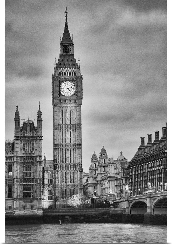 London, Big Ben, black and white